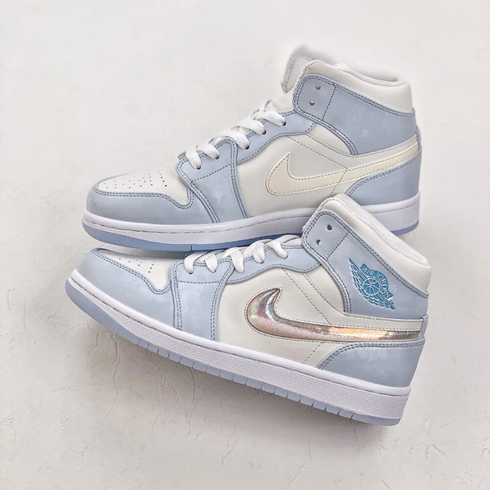Nike Air Jordan 1 Mid Blue And White Sneakers